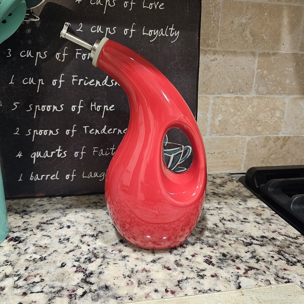 Rachael Ray EVOO RED Olive Oil Bottle Dispenser  MID CENTURY VASE 24oz